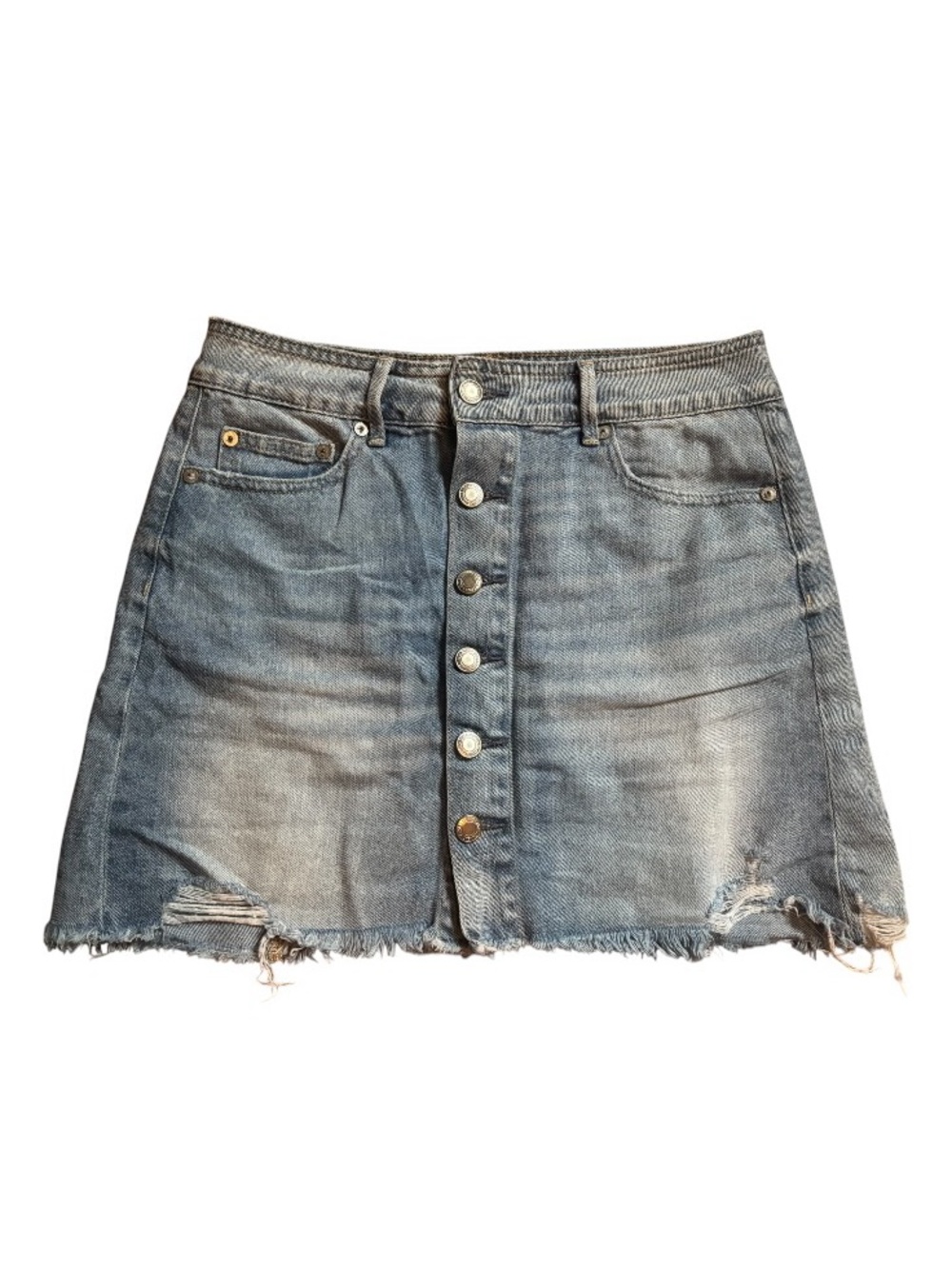 American Eagle // Denim Button-Front Distressed Mini Skirt